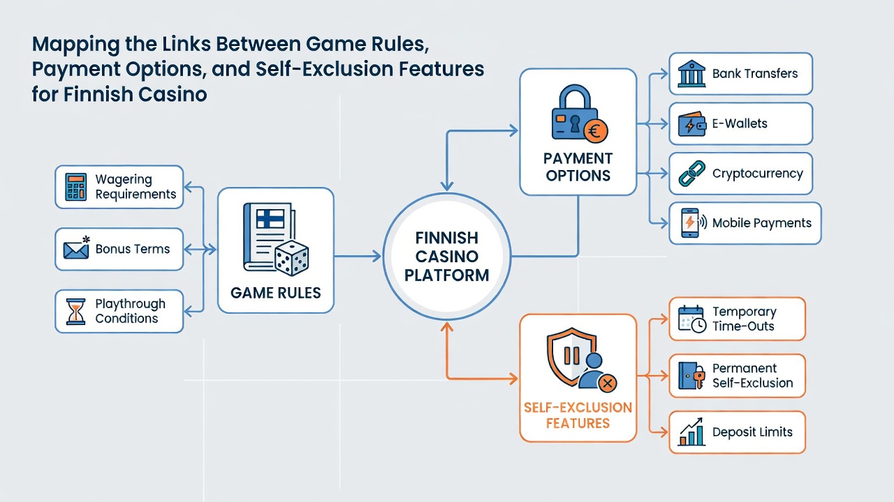 Self-exclusion settings panel on a mobile casino app with payment method options highlighted for Finnish users